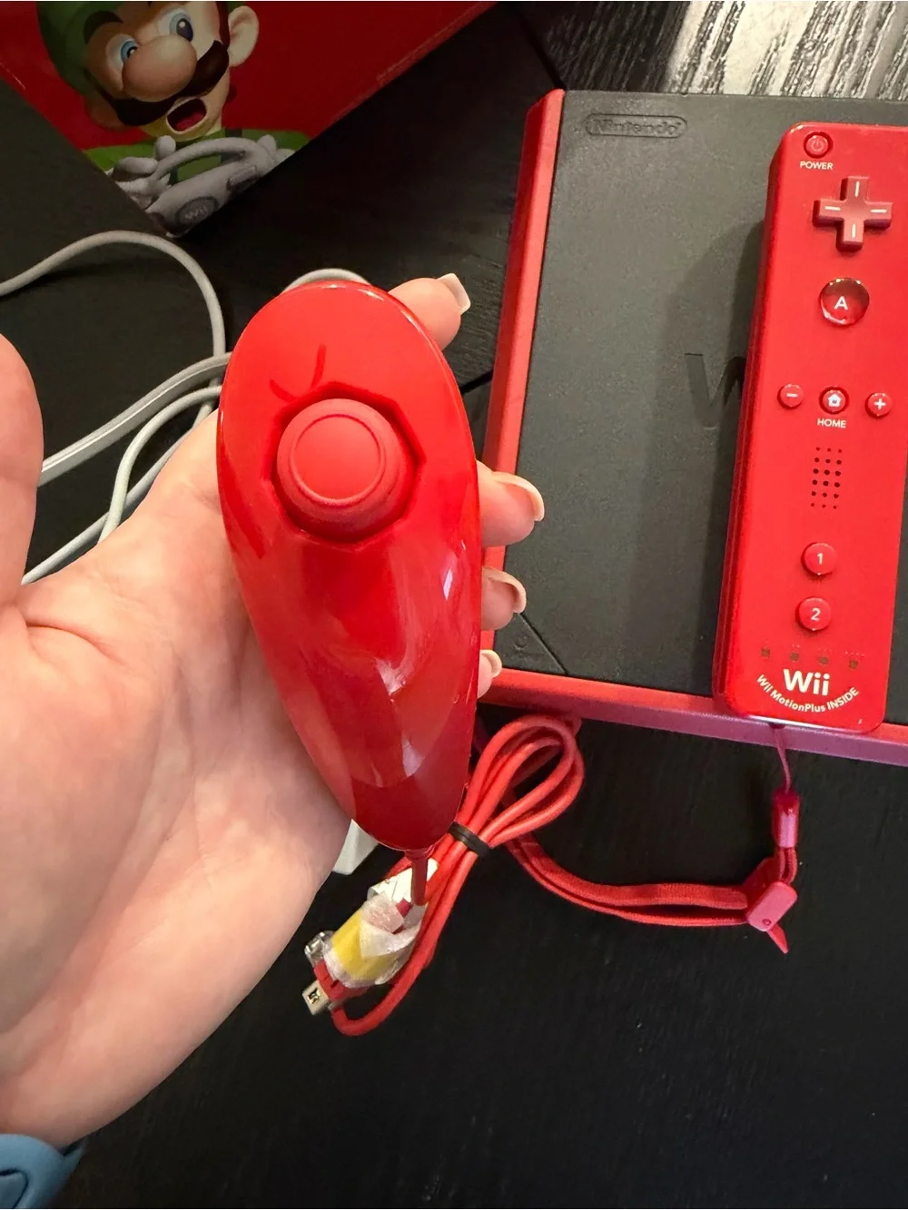 Nintendo Wii Mini Black Console with Red Accents and Red Controllers